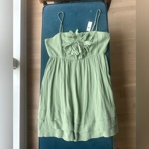 Anthropologie Sarah Hann Light Green Tiered Sundress with Floral Bow